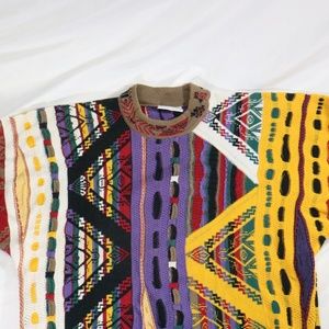 vtg COOGI Authentic Vibrant Multicolor Woven Crewneck Sweater Sz M Men